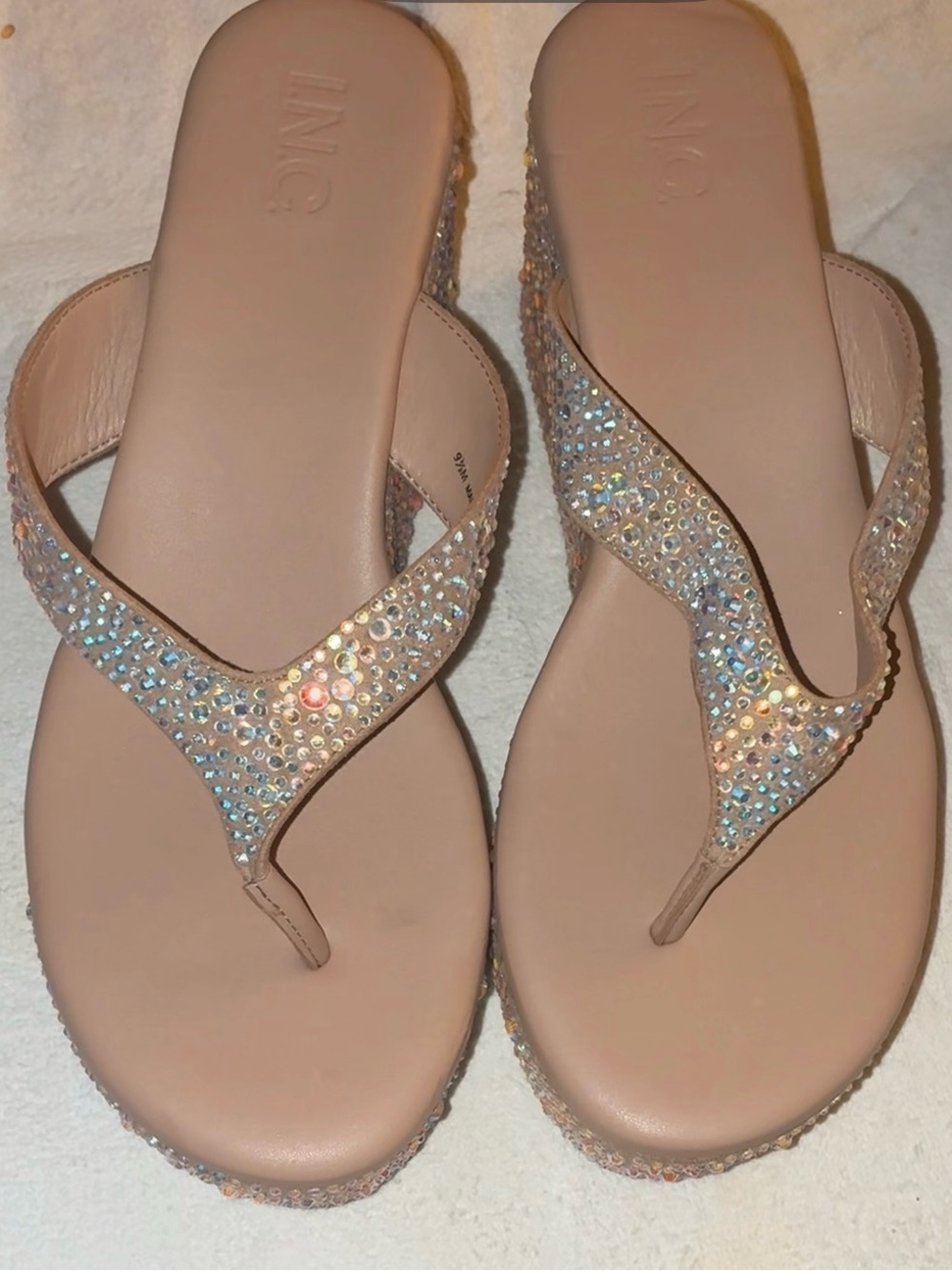 INC International Concepts Blush Rhinestone Thong Sandals